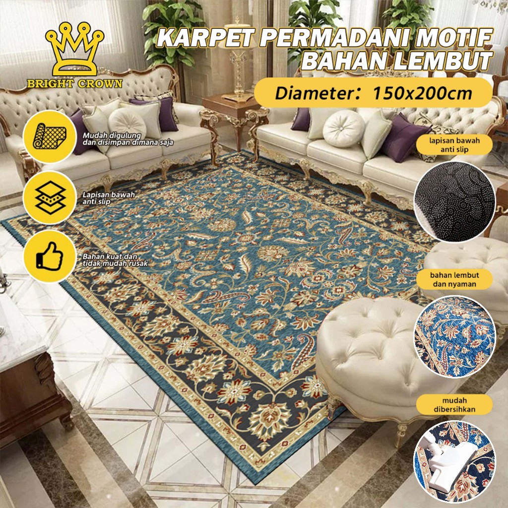 Bright Crown JUMBO Karpet Lantai Eropa 150x200cm Gaya Classic Bahan Polyester Anti Slip Ruang Tamu