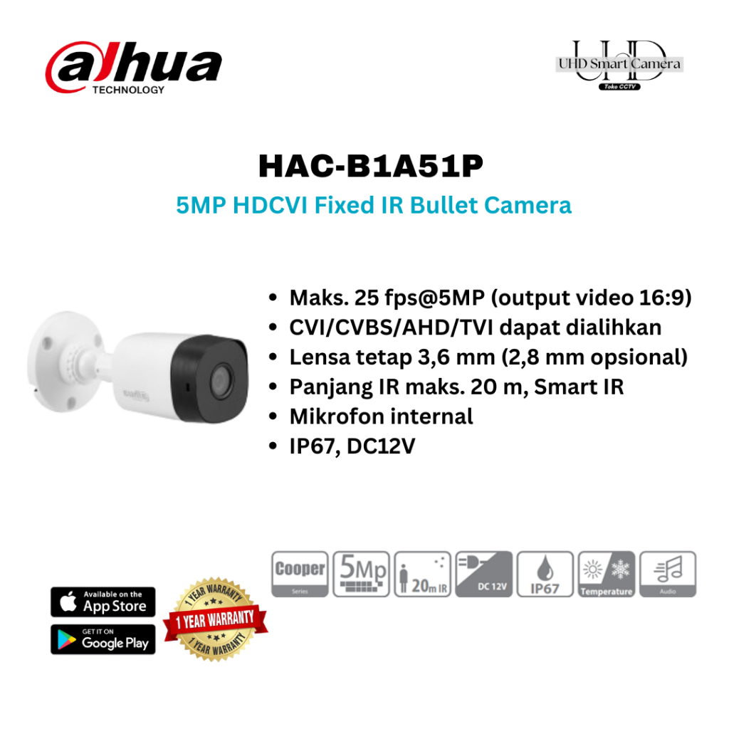Dahua - Kamera Cctv Outdoor HAC-B1A51P Outdoor/Cctv Analog