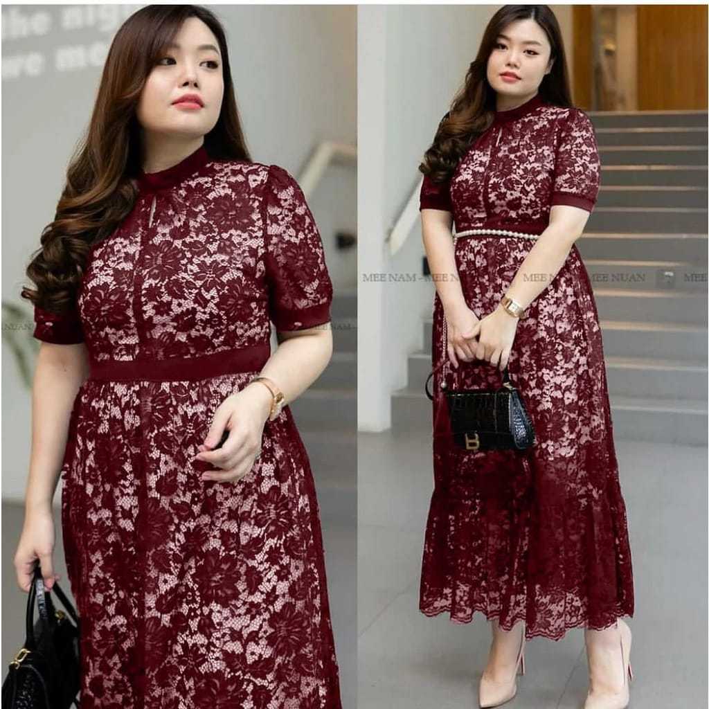 Dress Brokat Jumbo Baju Pesta Besar Ukuran Big Size XL XXL LD 110 120 Gaun Pesta Kondangan Wanita Br