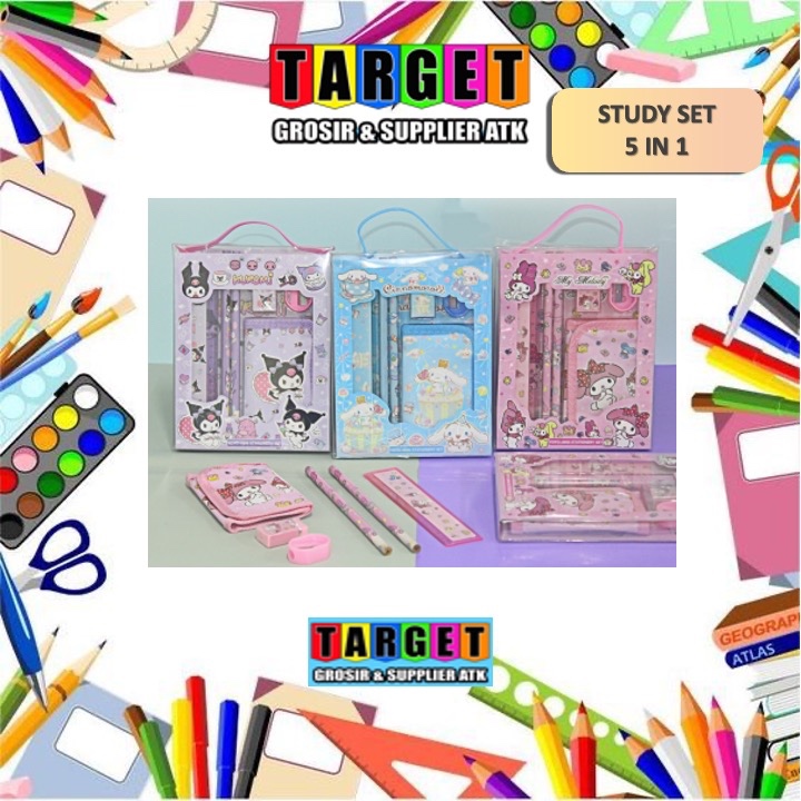 

ALAT TULIS SET / PAKET ALAT TULIS MURAH / 5in1 / ALAT TULIS FANCY / STUDY SET / KUROMI/ MY MELODY / CINNAMOROLL