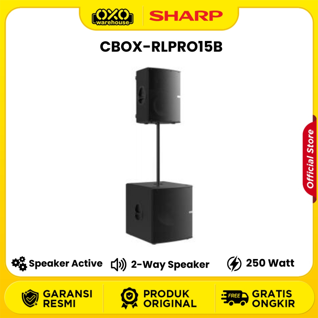 Sharp Speaker Active 2 Mic Karaoke USB & Bluetooth CBOX-RLPRO15B Garansi Resmi