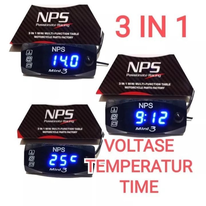 Volt meter aki 3 in 1 Volt meter jam suhu Voltmeter suhu jam NPS