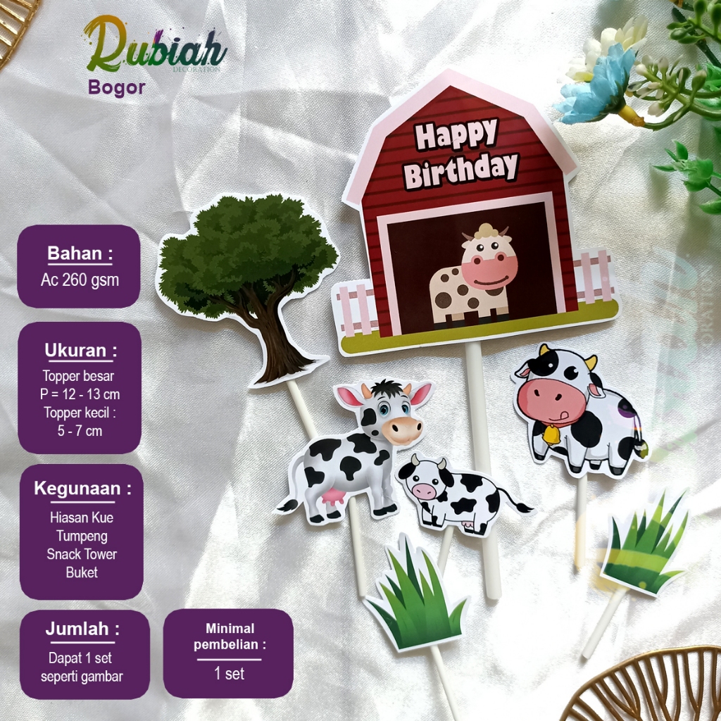 Custom Nama Foto Topper karakter Sapi Hiasan Kue Ulang Tahun Snack Tower Buket Tumpeng