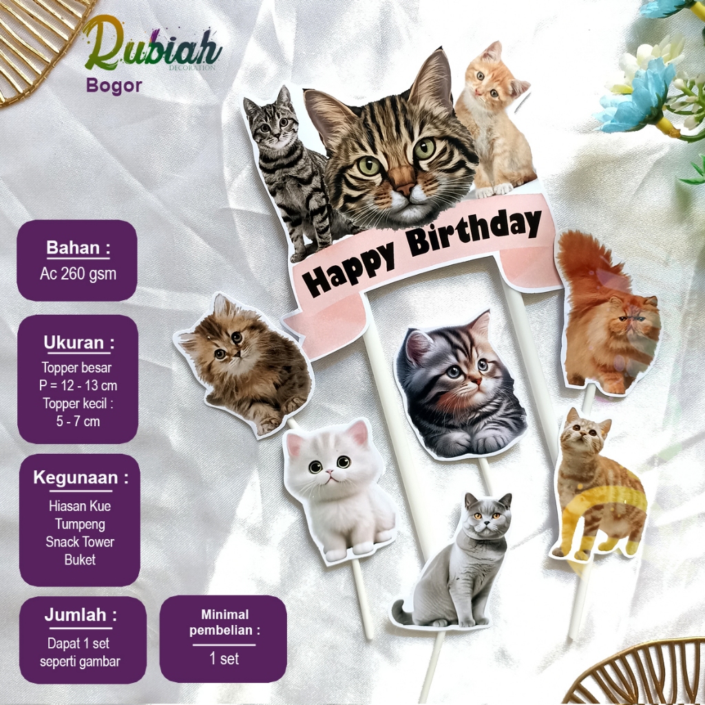 Custom Nama Foto Topper cake Karakter Kucing Hiasan Kue Ulang Tahun Snack Tower Buket Tumpeng