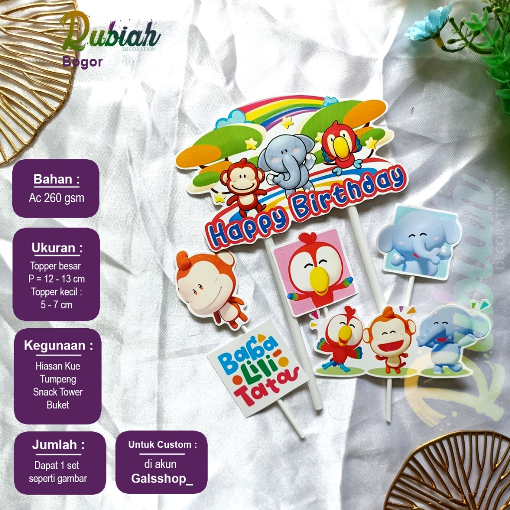 Custom Nama Foto Topper cake karakter Baba Lili Tata Hiasan Kue Ulang Tahun Snack Tower Buket Tumpen