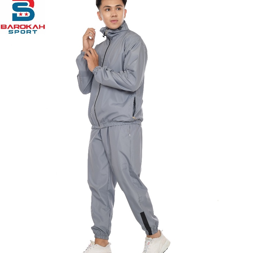 Cepat oneset jaket celana olahraga parasut jaket sauna suit running setelan olahraga parasut jogging