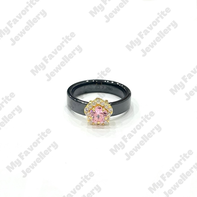 Cincin Keramik Bunga Permata Pink Uk10 Uk18 EMAS ASLI Kadar 700 16K