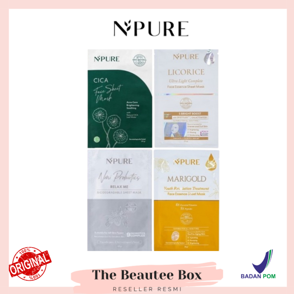 NPURE - Cica Sheet Mask | Marigold Sheet Mask | Licorice Sheet Mask | Noni Probiotics Sheet Mask
