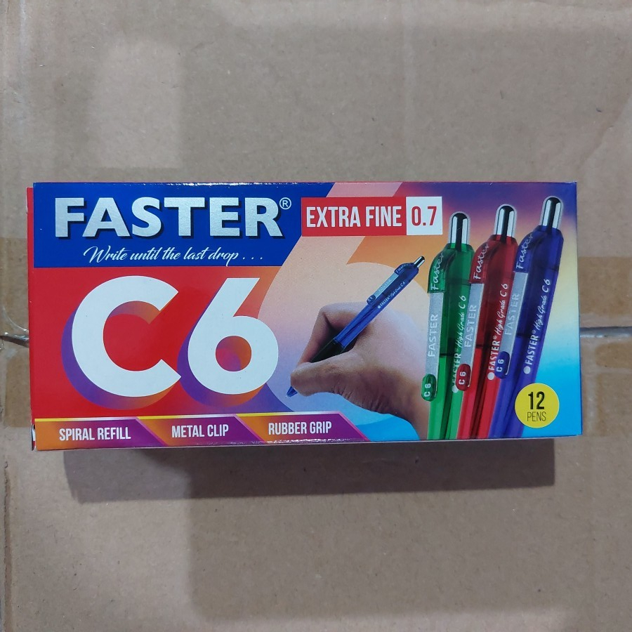 

Pulpen Faster C6 Extra Fine 0.7mm Original Warna BIRU (12 PCS) / Ballpoint Pulpen Faster C6 BIRU 1 Lusin