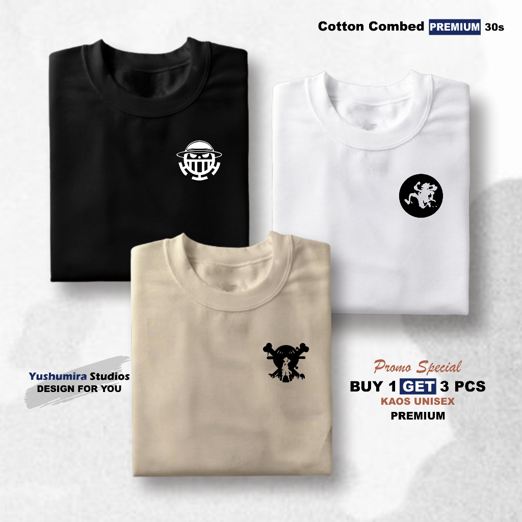 Yushimura Buy 1 Get 3 Baju Kaos Pria Distro Cotton Combed 30s Premium Tshirt Anime One Piece