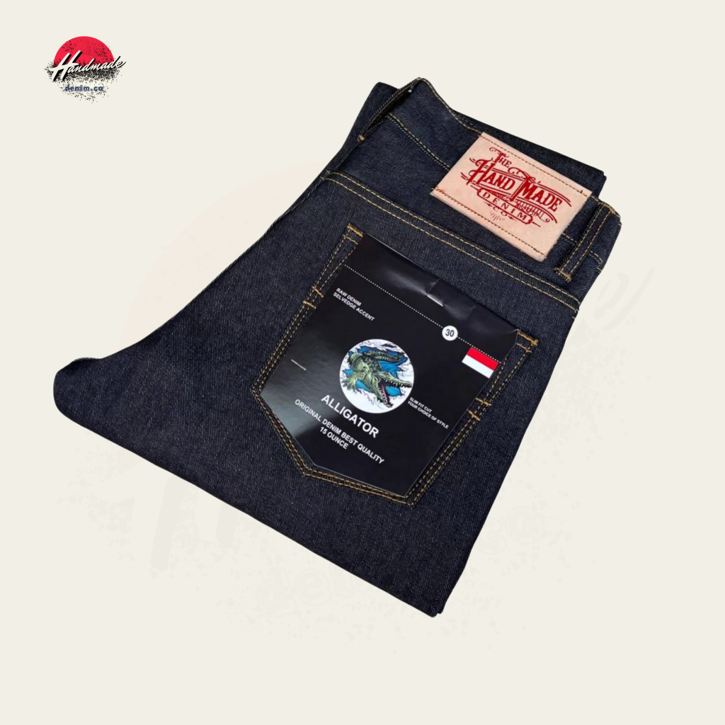 HANDMADE DENIM ALLIGATOR 16oz Raw Denim Black Indigo Selvedge Accent Original