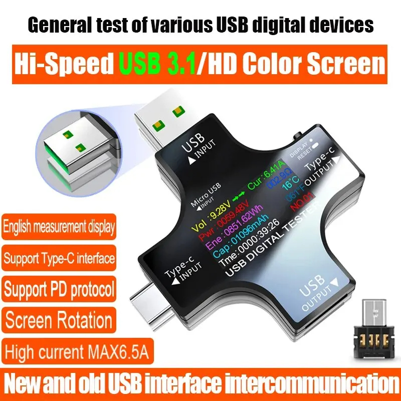 USB 3.1 Tester DC Type-C PD TFT Color Digital Ammeter Voltmeter Amper Voltage Current Monitor 32V 6.