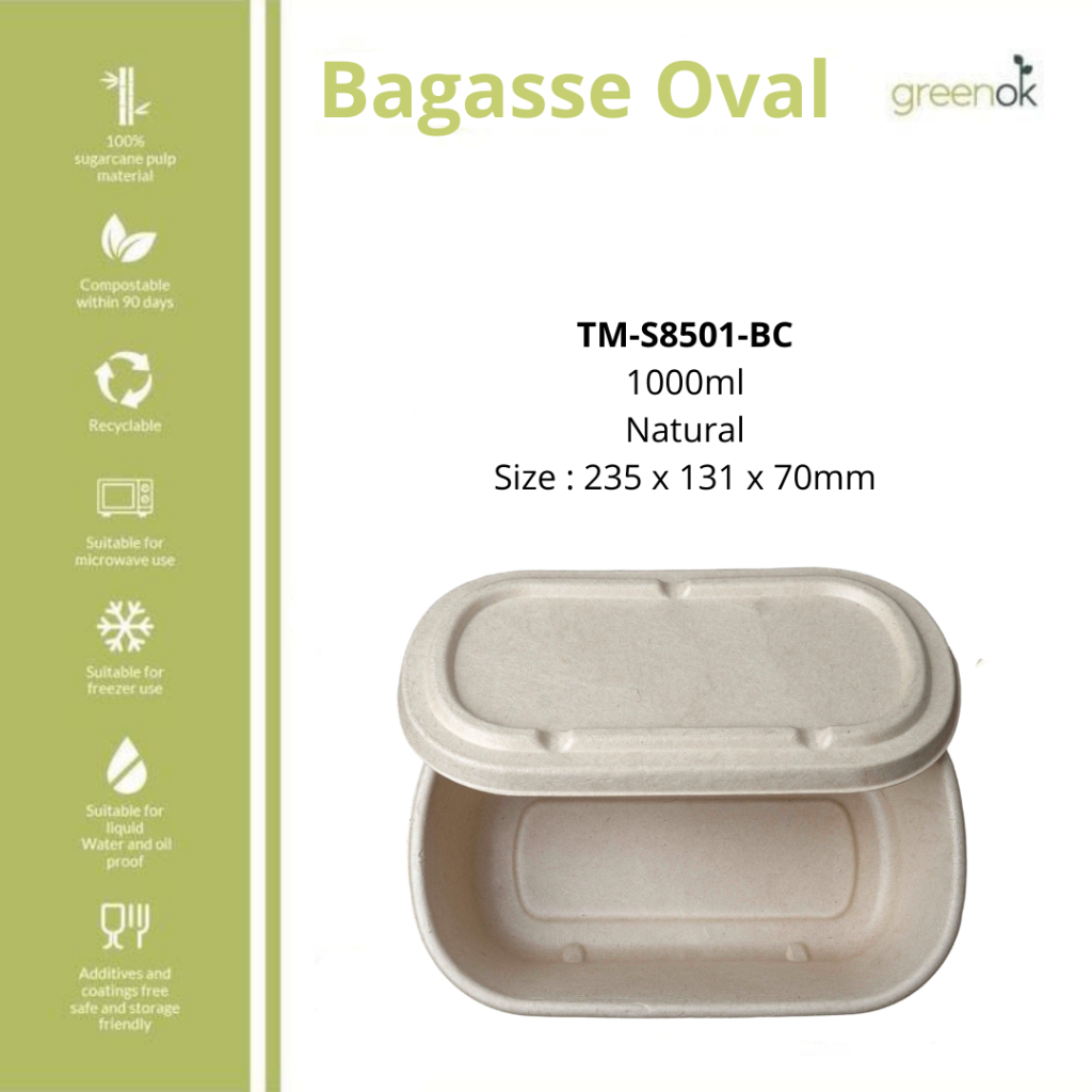 Bagasse Oval 1000 ml/Bagasse Food/Bagasse Lunch Box/ Bagasse isi 50 pcs