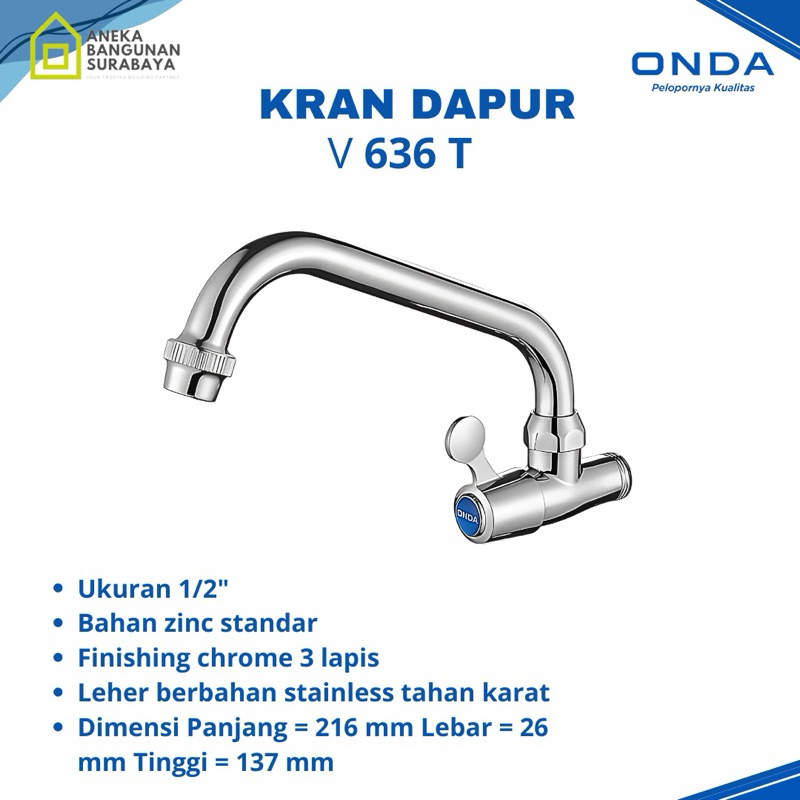 Kran dapur ONDA V 636 T 1/2” keran leher angsa V636 T tuas geser