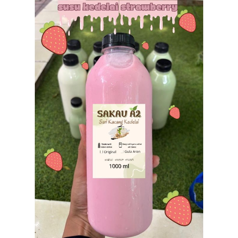 

Susu Kedelai PREMIUM Rasa Strawberry 1 Liter, susu kedelai strawberry