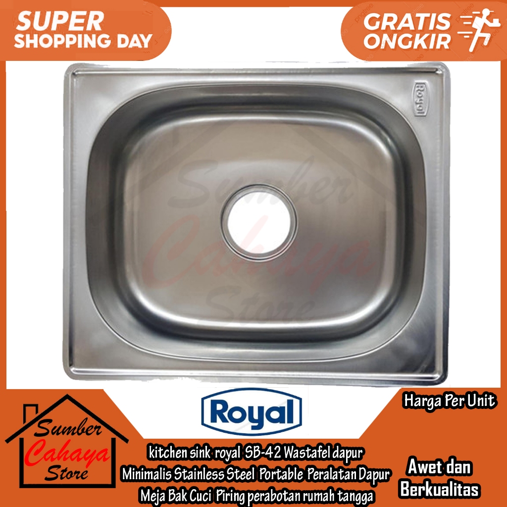 Kitchen Royal Sink Stainless Anti Karat Tipe Sb 42 Bak Cuci Piring One Bowl Sink & Plus Table 1 Luba
