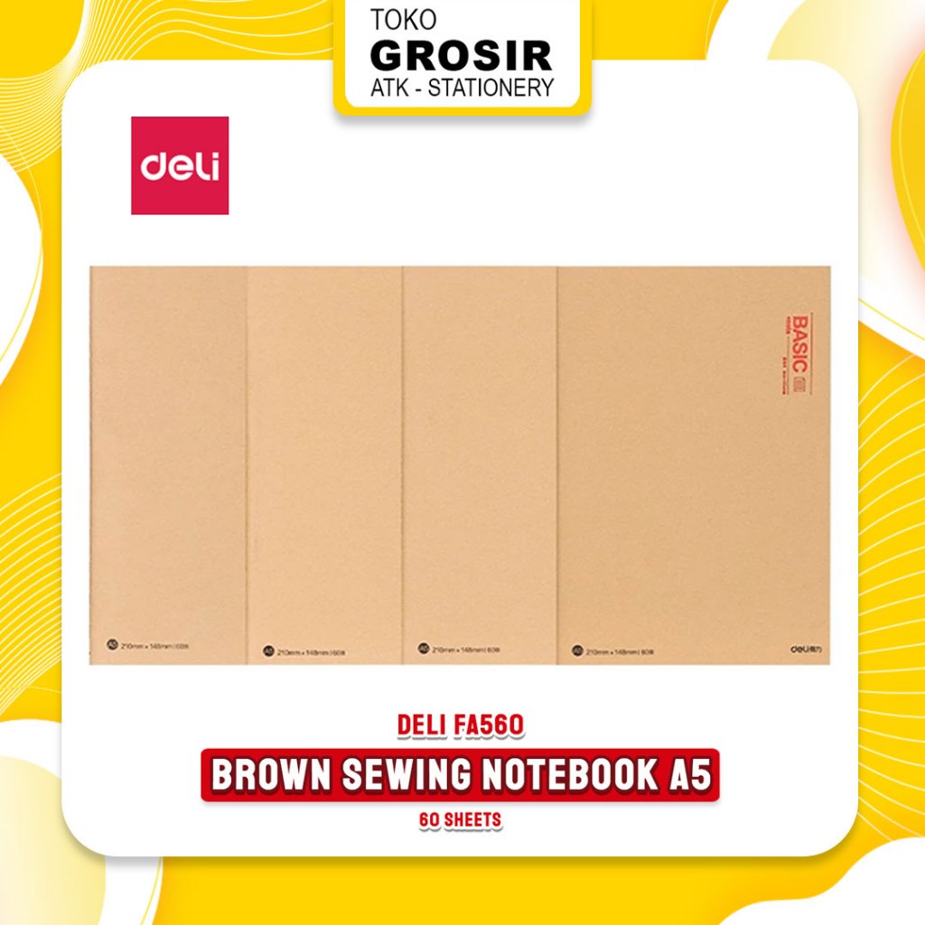 

Brown Sewing Notebook BASIC A5 60 Sheets / Deli FA560 Buku Catatan Sampul Cokelat Minimalis