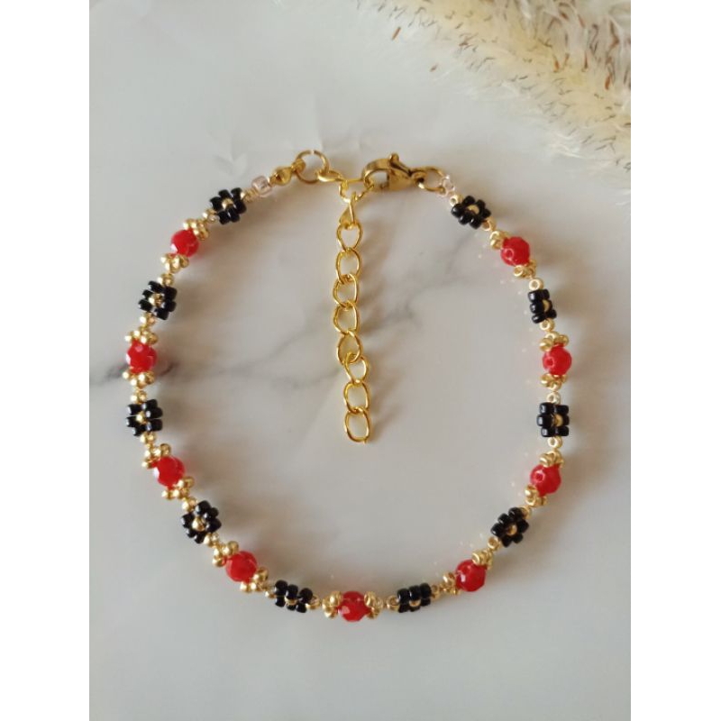 Gelang Manik - Manik Kristal Hitam Merah Aesthetic | Gelang Manik - Manik aesthetis merah hitam | Ge