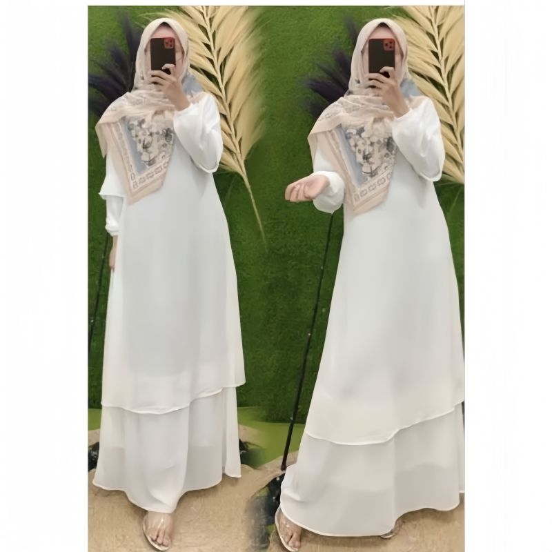 Gamis Malaysia  | Gamis Malaysia Dewasa Putih | Gamis Terbaru Bahan Ceruty Babydoll Full Furing
