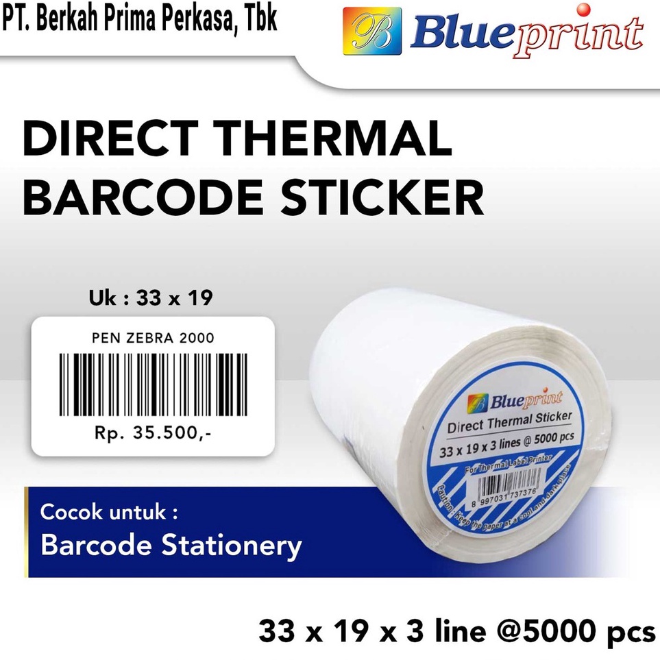 

KODE E47E Direct Thermal Sticker Label Barcode BLUEPRINT 33x19 mm 3 Line 5pcs