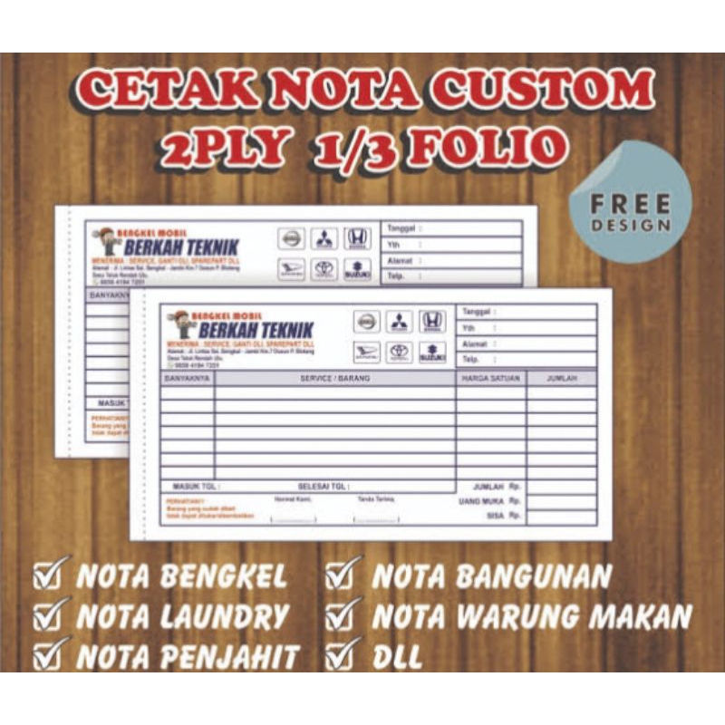 

Nota Custom Penjualan Custom 1/3 Folio | Nota laundry | nota surat jalan | nota toko | nota perusahaan