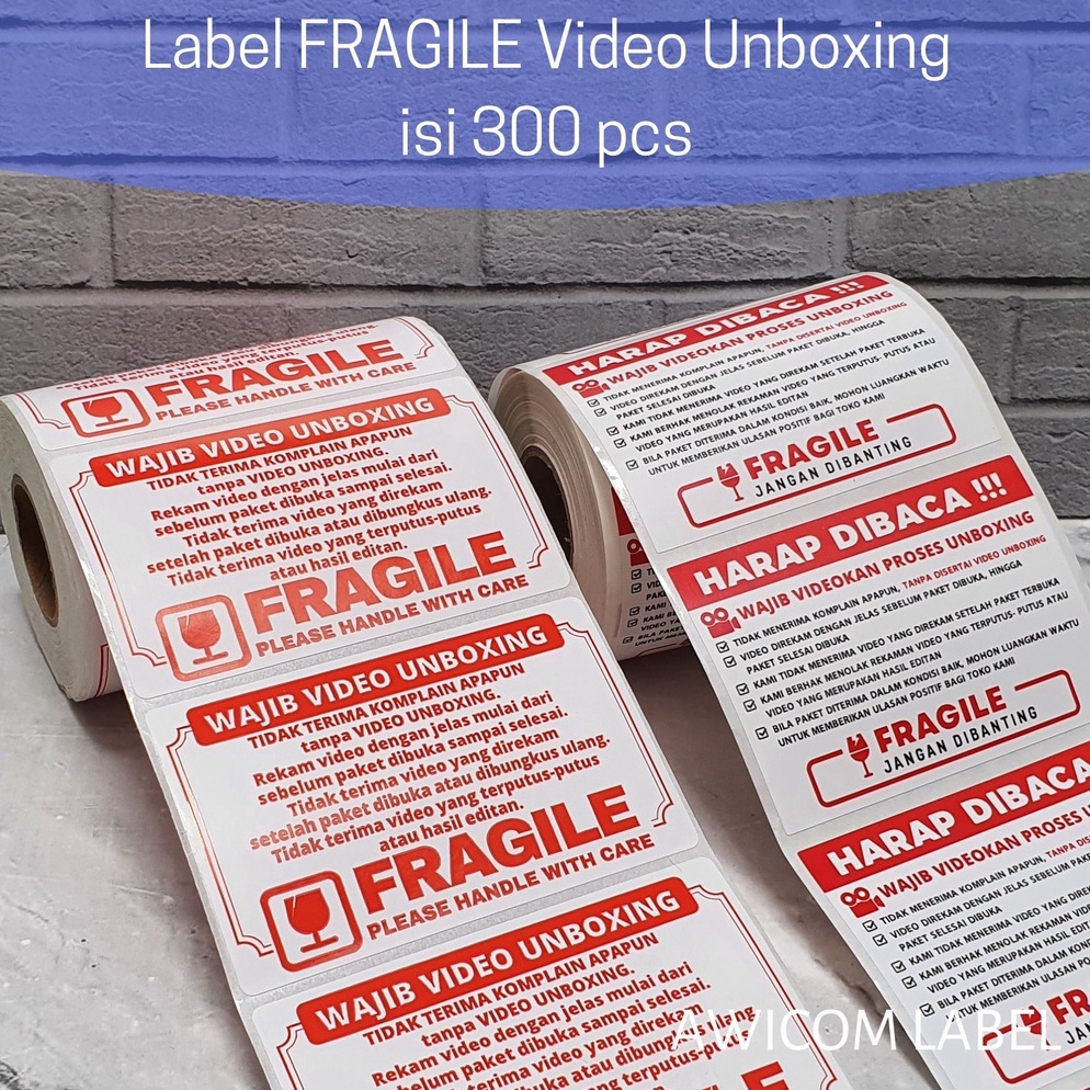 

KODE P22H Label Sticker FRAGILE Wajib Video Unboxing Stiker Perhatian Online Shop 8x5 isi 3 pcs