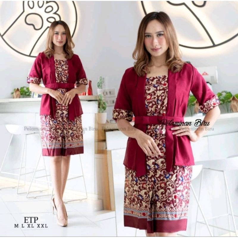 Anisa | SETELAN KEBAYA ETP BALOTELLI / KEBAYA ELNIRA TANGAN PENDEK MIX BROKAT ROK BATIK PENDEK / KEB