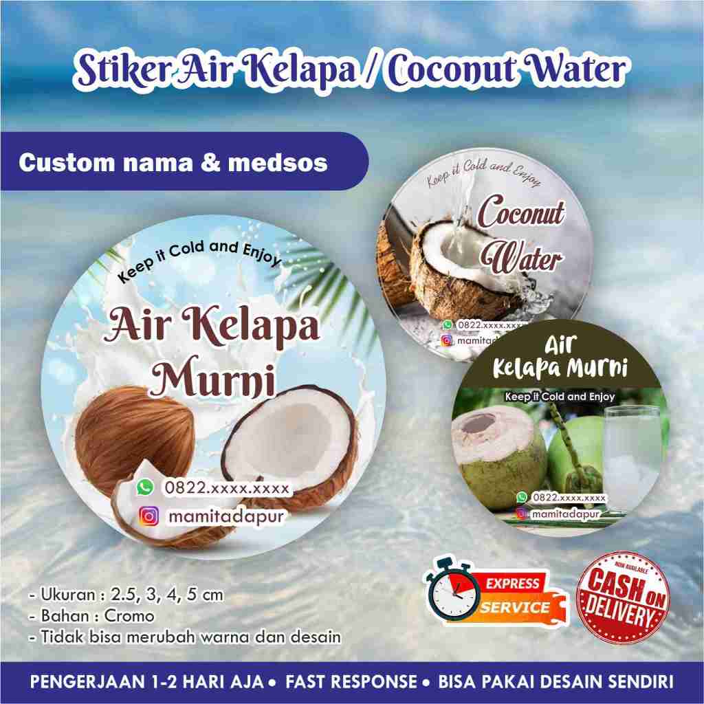 

Stiker Air kelapa / Coconut Water Cromo bulat / Label kemasan makanan minuman / promosi