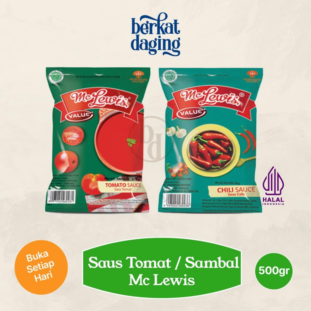 

MC LEWIS Saus Tomat Saos Sambel Pouch 500gr - Mclewis Sambal Sauce Pedas / Tomato Paste - Berkat Daging Berkatdaging