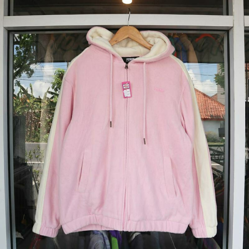 Jaket Zipper Hoodie Sherpa Luar FCMM pink