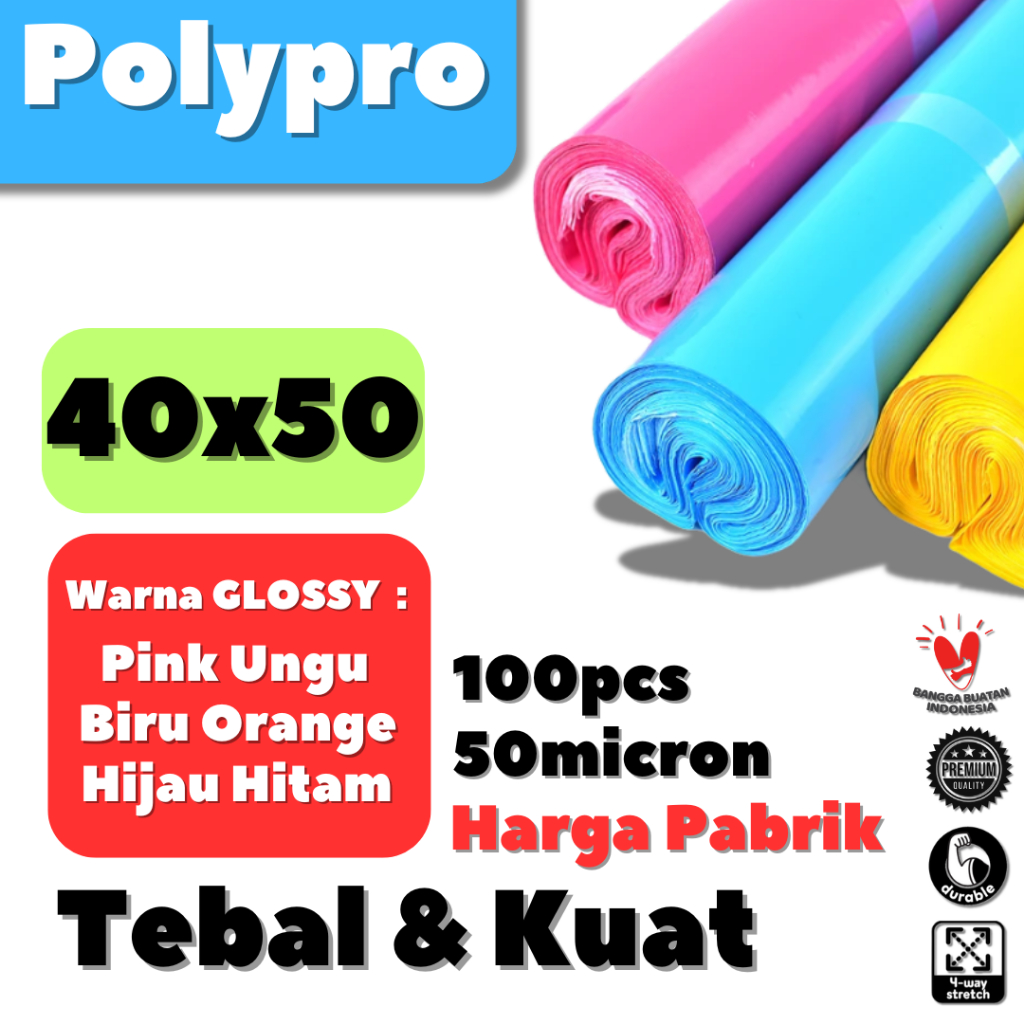 

Plastik Polymailer 40x50 Warna GLOSSY / Plastik Packing Online Premium / 100 Lembar