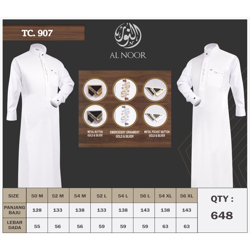 jubah Al Noor Premium putih bordir 907