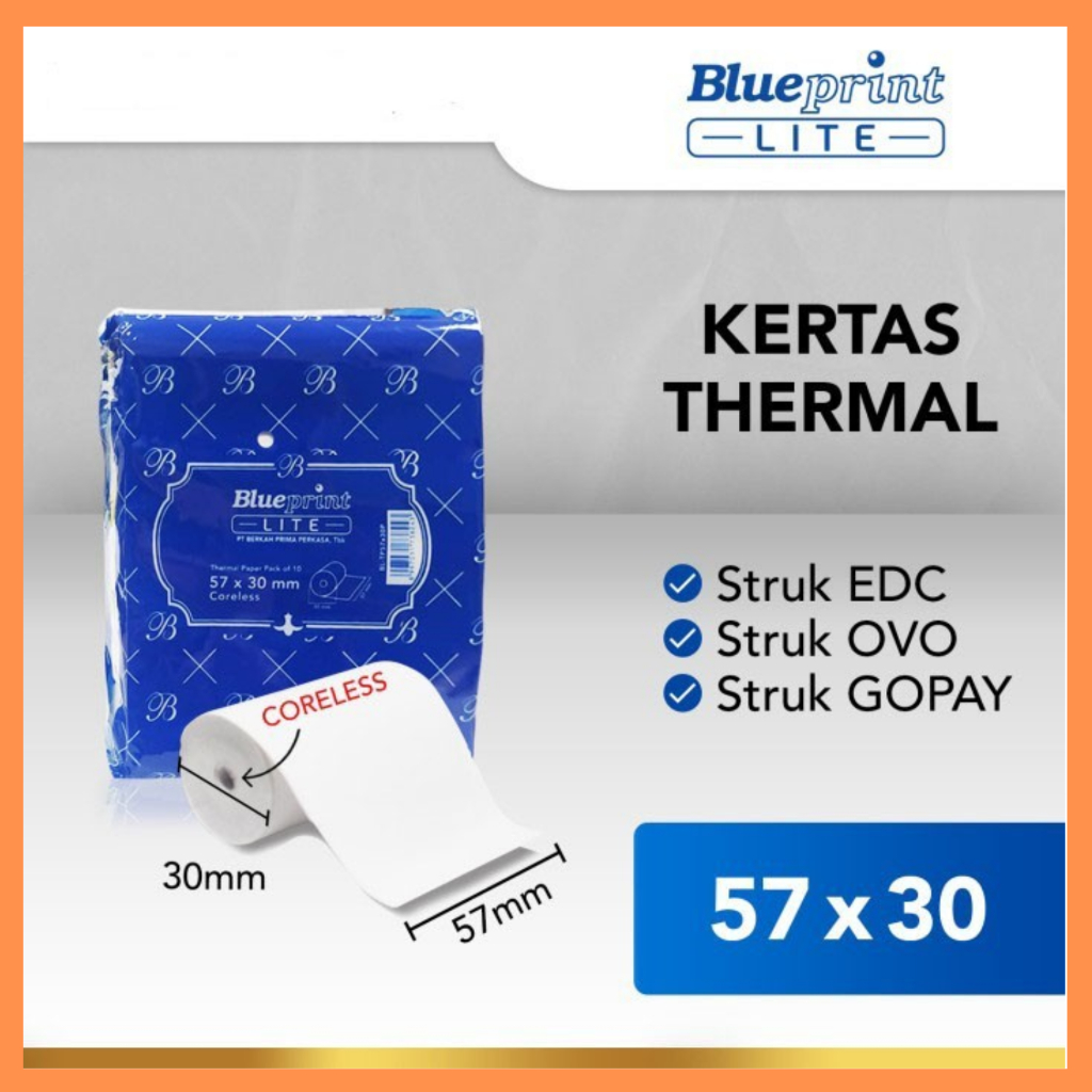 

BLUEPRINT Kertas thermal roll 57x30 coreless sepak isi 10 roll