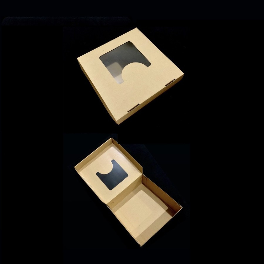 

( 5 pcs ) Kotak Box Hampers Pudding Dus Coklat Polos Jendela Mika Ukuran 25x25x10 cm