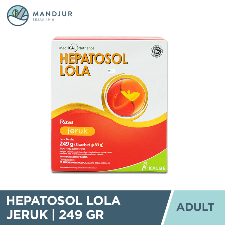 

Hepatosol Lola Orange 249 Gram - Susu Nutrisi Khusus Pasien Gangguan Hati Berat