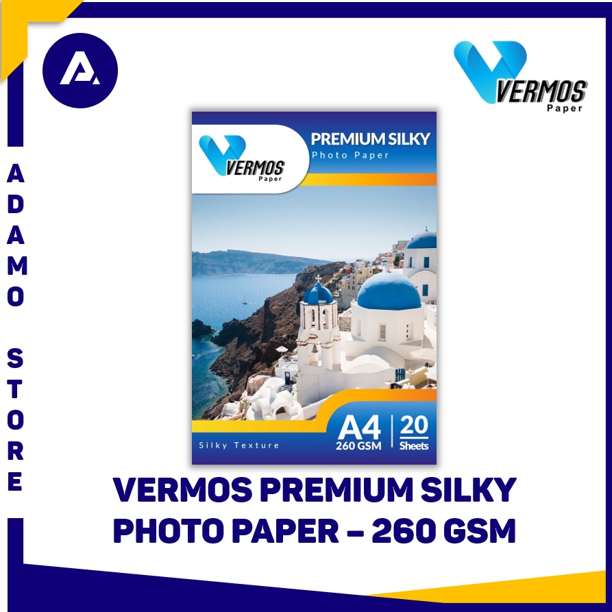 

KODE U73H Kertas Foto Vermos Premium Silky Photo Paper A4 26 gsm