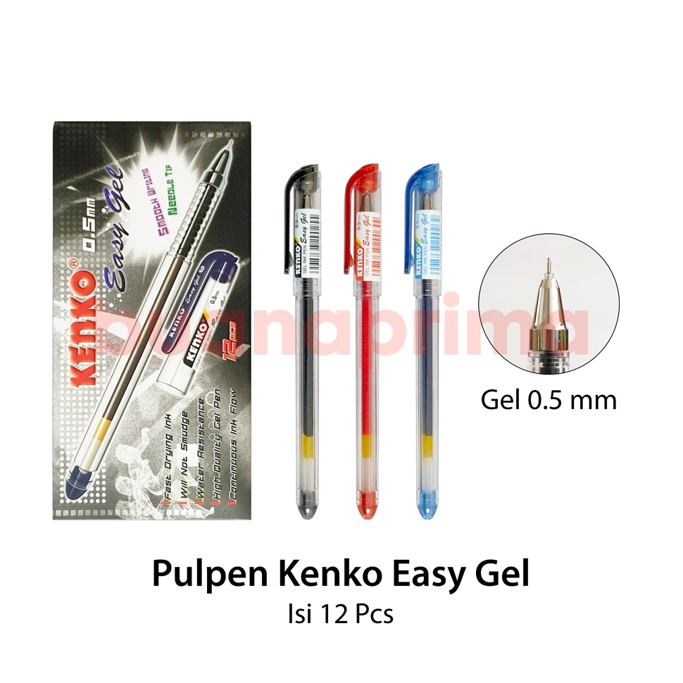 

KODE Q84J Pulpen Kenko Easy Gel isi 12 pcs Hitam Biru Merah Pen Cair