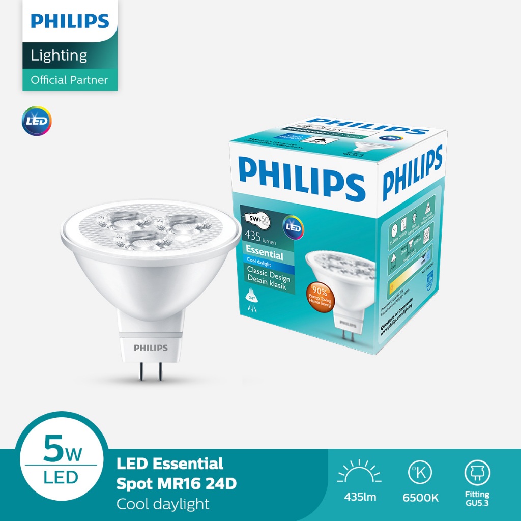 Philips Lampu Essential MR16 LED 5-50W 6500K 24D Putih