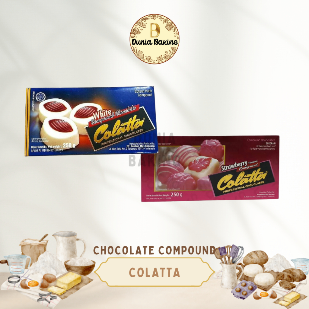 

Colatta compound White 250gr | Colatta compound Strawberry 250gr | Coklat Batang Colatta 250gr