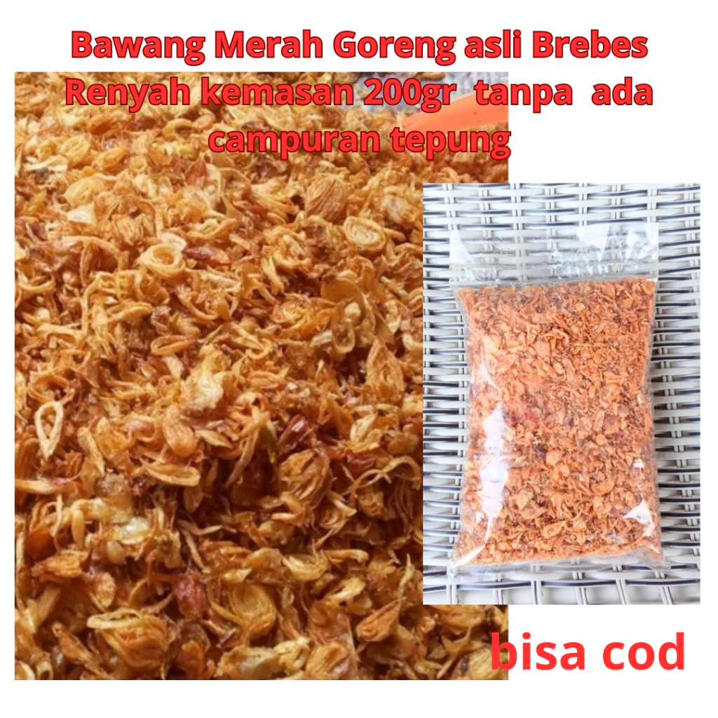 

Bawang Merah Goreng asli Brebes Renyah kemasan 200gr tanpa ada campuran tepung