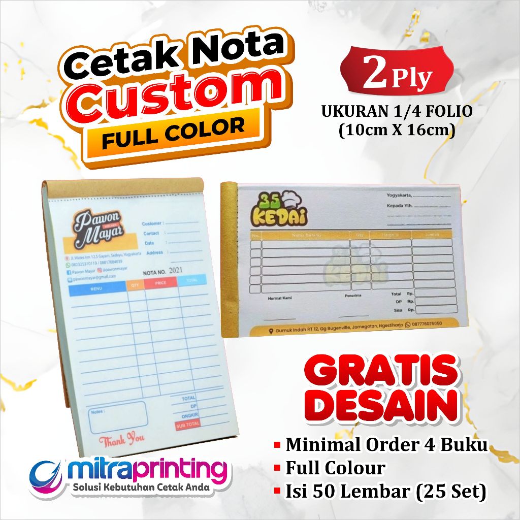 

PROMO Cetak Nota Custom Murah 2 ply Ukuran Sedang 1/4 Folio
