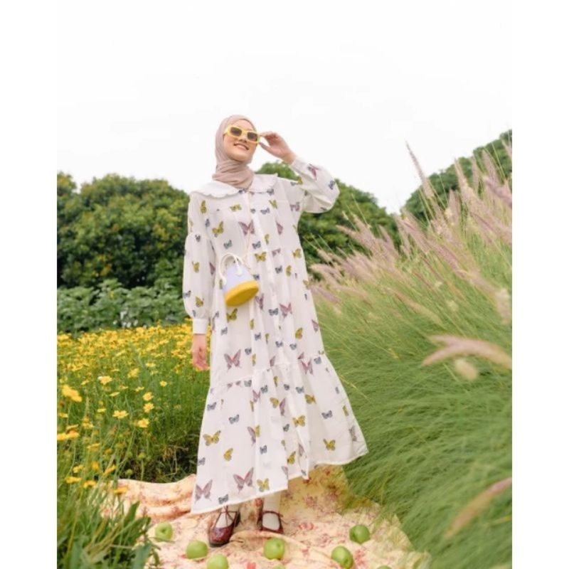 Fiora Dress Papillon By Haideeorlin | Dress Vintage | Dress Wanita | Dress Raya Series | Dress Lebar