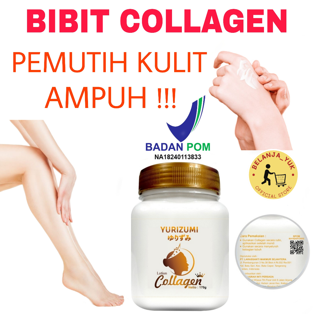 (BPOM) VIRAL TERMURAH Yurizumi Bibit Collagen Pemutih Wajah & Badan 150ml / Cream Lotion Pemutih Kul