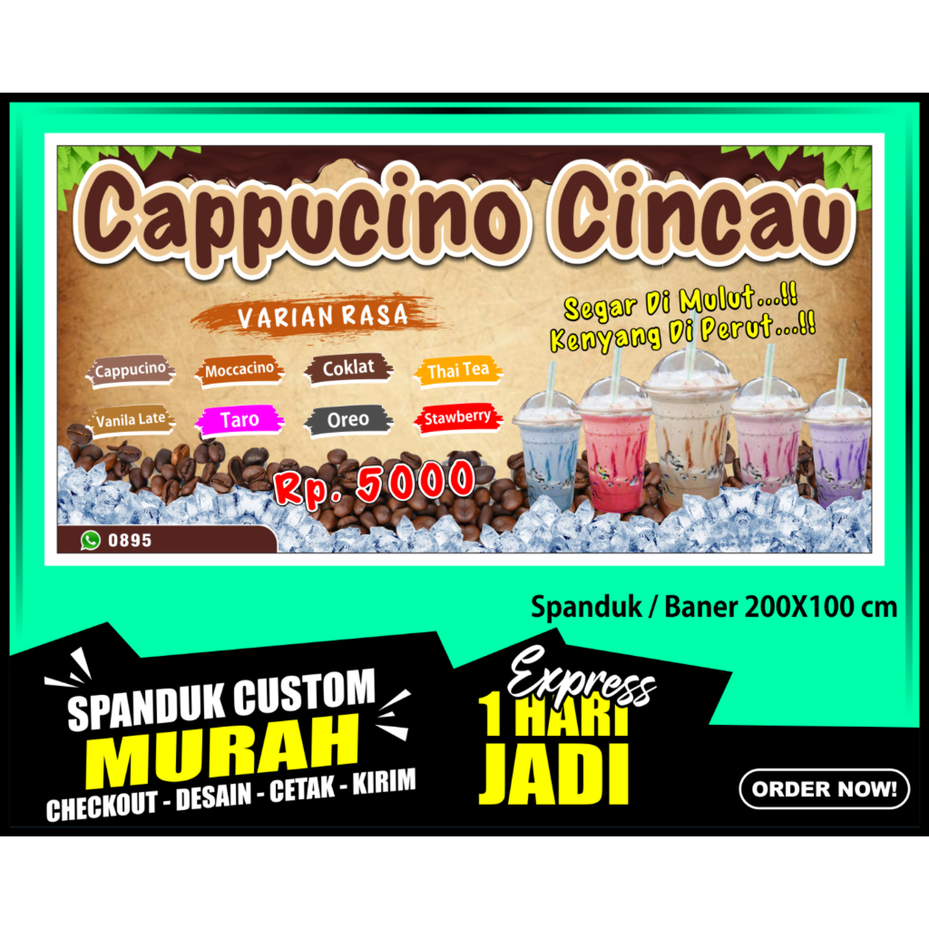 Banner CAPCIN ( Cappuchini Cincau ), Spanduk CAPCIN ( Cappuchini Cincau ) 200x100 cm, COD / Banner C