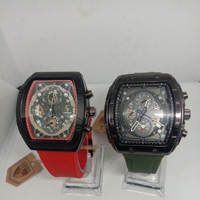 Jam Tangan Leopard Crono Model Persegi Sport tali karet (8808/8802) Original