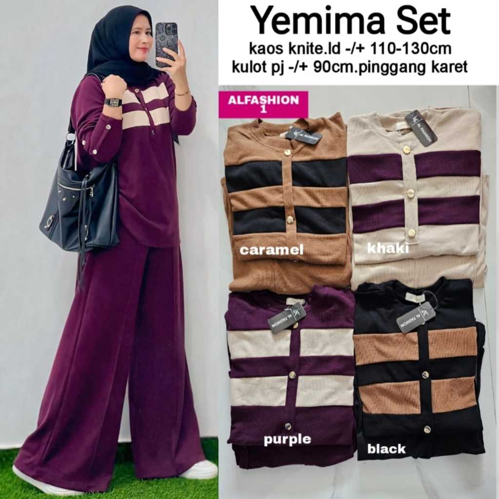 YEMIMA SET BY ALFASHION / SETELAN WANITA ATASAN MIX CELANA BAHAN KAOS KNIT BEST SELLER