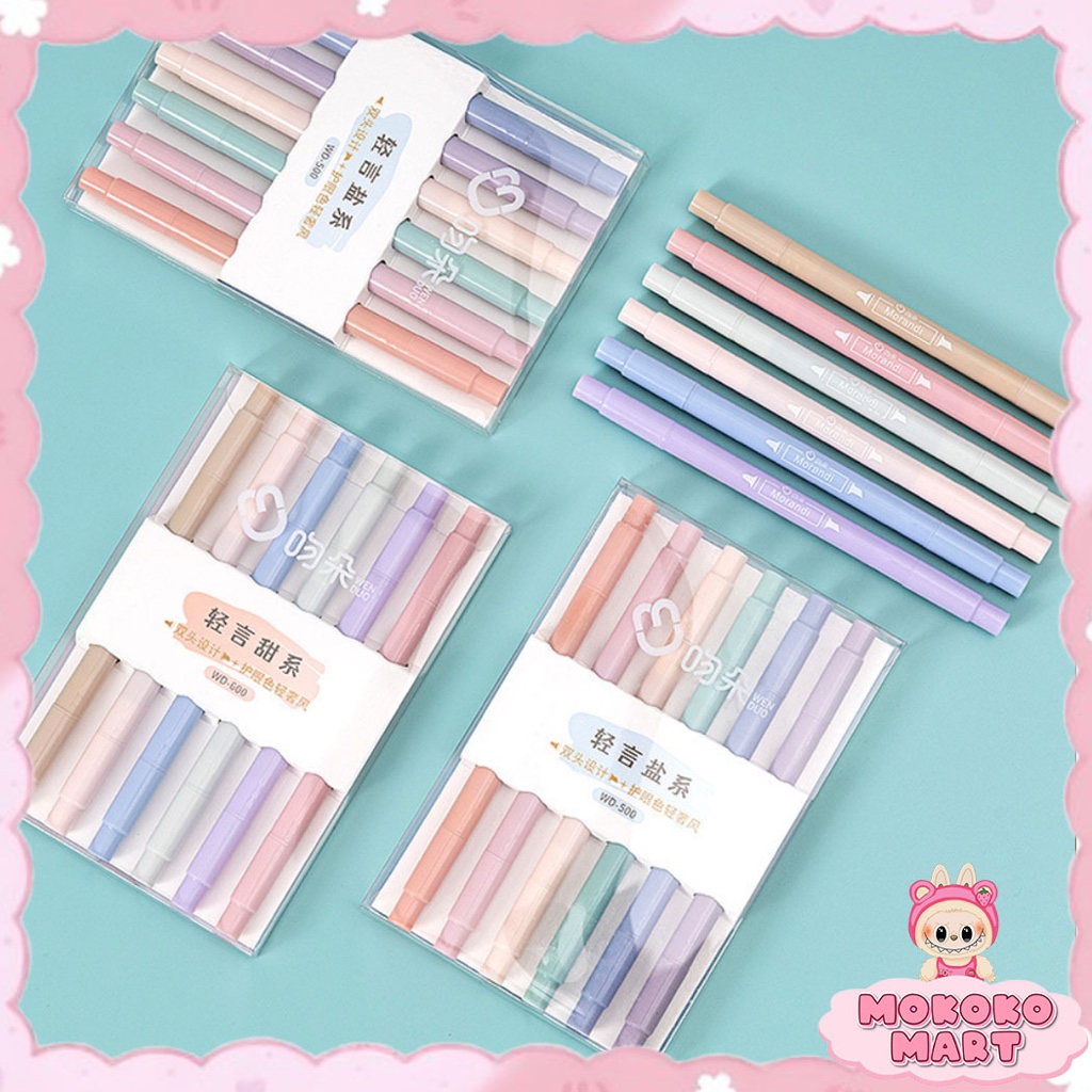 

MM Dua Sisi Highlighter Pen 2 In 1 Morandi Colours 1 Set 6 Pcs / Sketch maker 12Pcs 24Pcs ATK - AT12