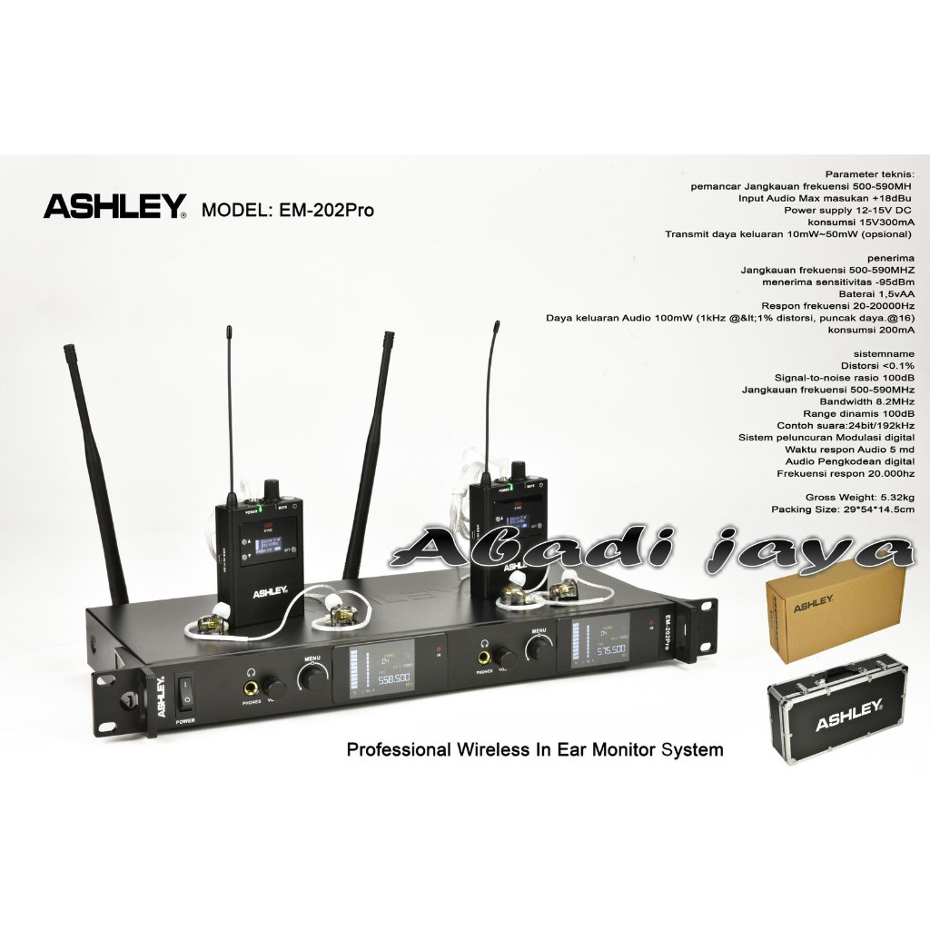 mic wireless ear monitor ashley em202pro / em202 pro / em 202pro original