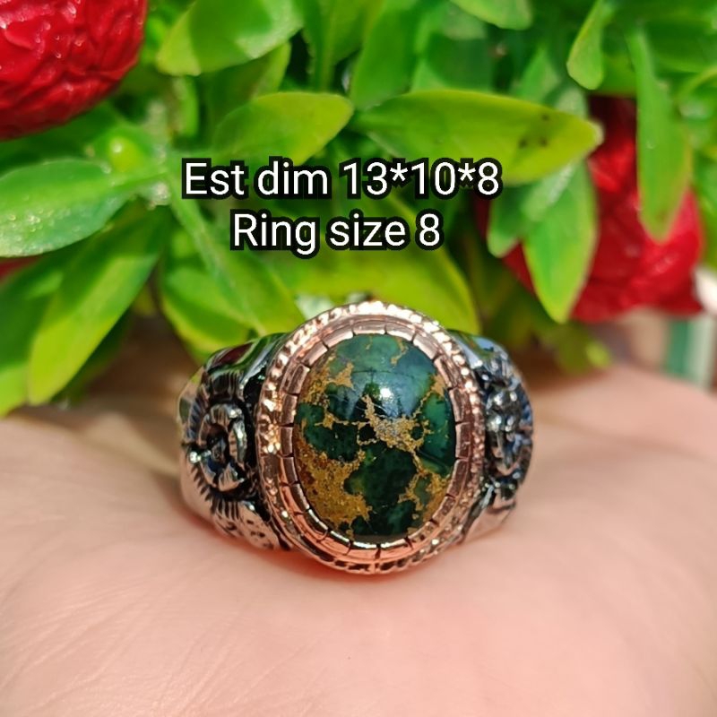 cincin batu pirus Persia hitam serat emas