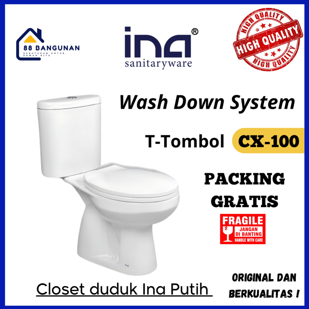 [LINK INSTANT] MONOBLOK / MONOBLOCK / KLOSET DUDUK WASH DOWN SYSTEM OTOMATIS INA PUTIH TOMBOL CX-100